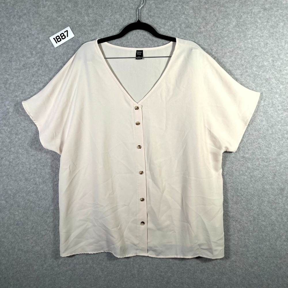 Emery Rose Shirt Womens 1XL Pink V Neck Cap Sleeve Button Front Streetwear